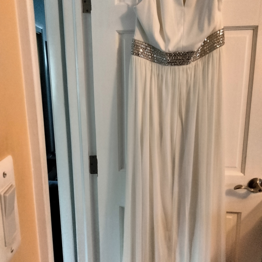 David Bridal White/ Silver Waist Gown for Weddings